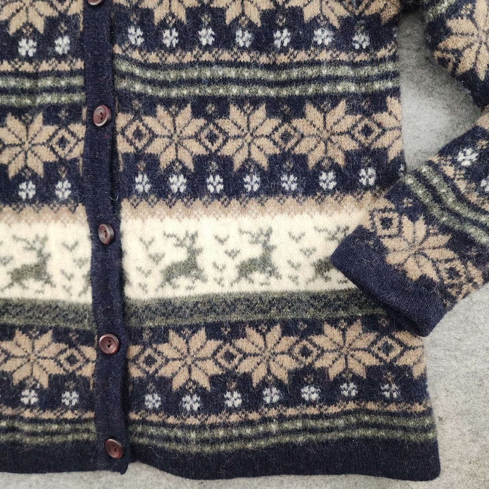 Croft & Barrow Blue Wool Fair Isle Reindeer Snowflake Cardigan Sweater Womens L - Picture 3 of 7